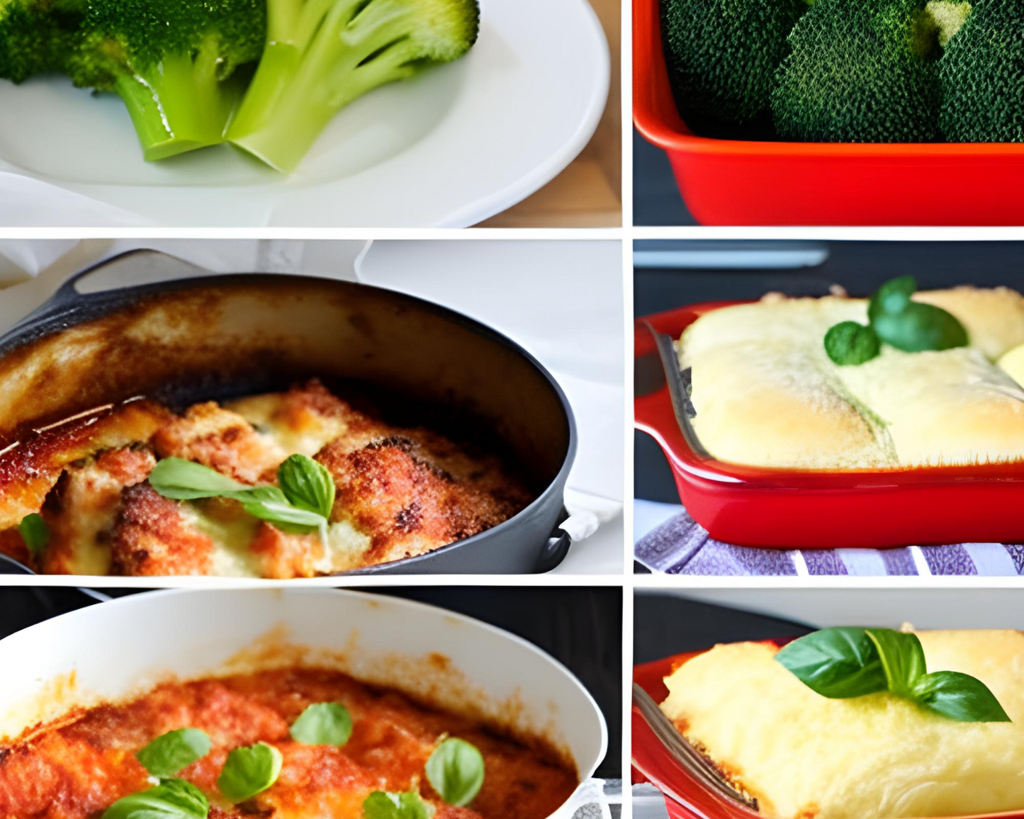 Lasagna with broccoli and dinner roll