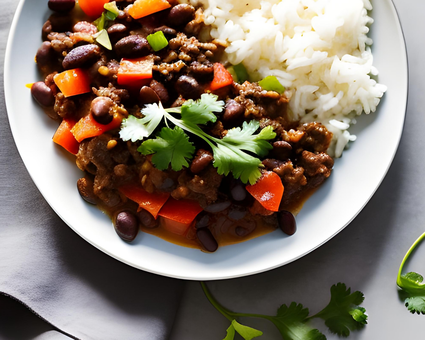 Picadillo, white rice and black beans