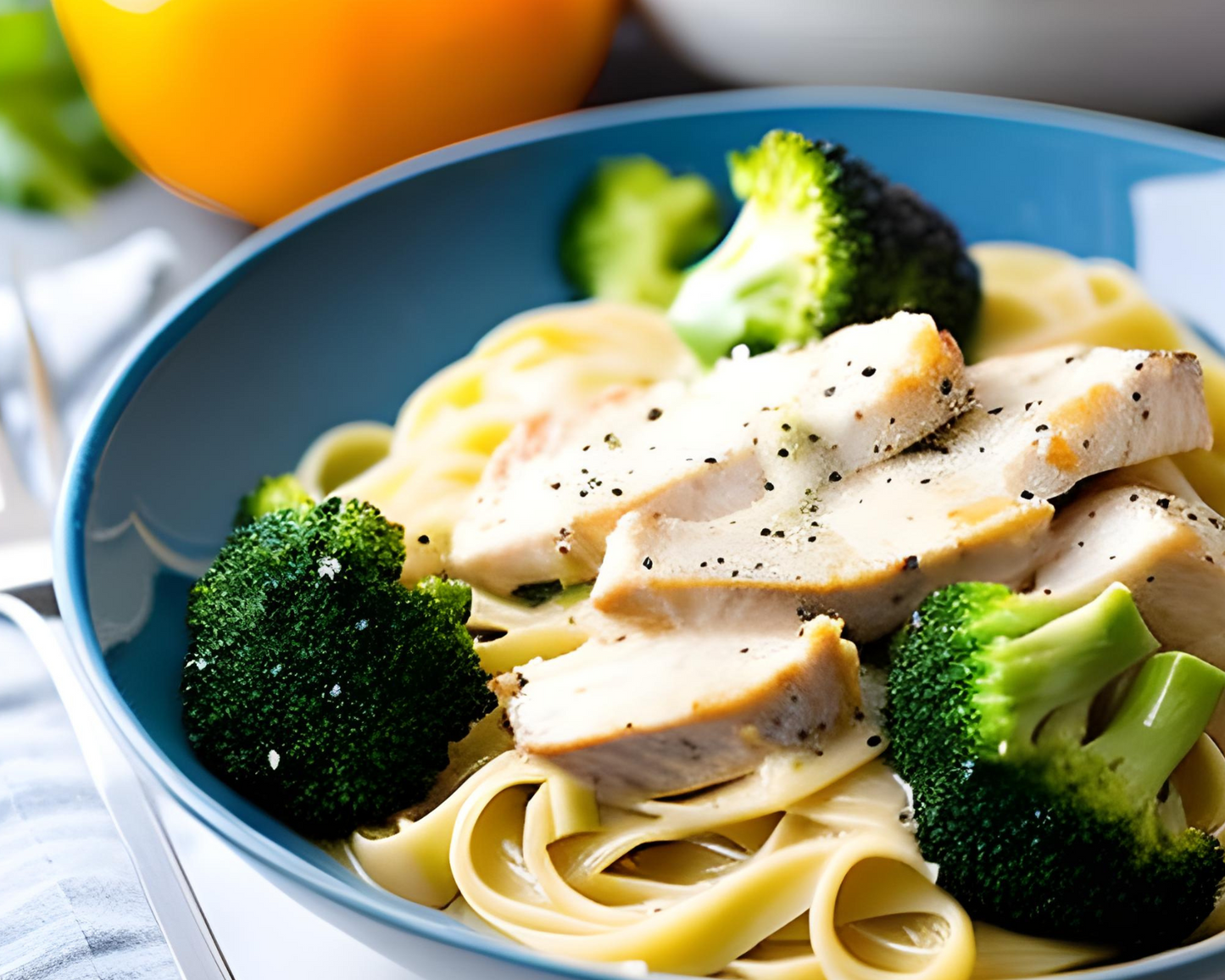 Chicken alfredo with broccoli