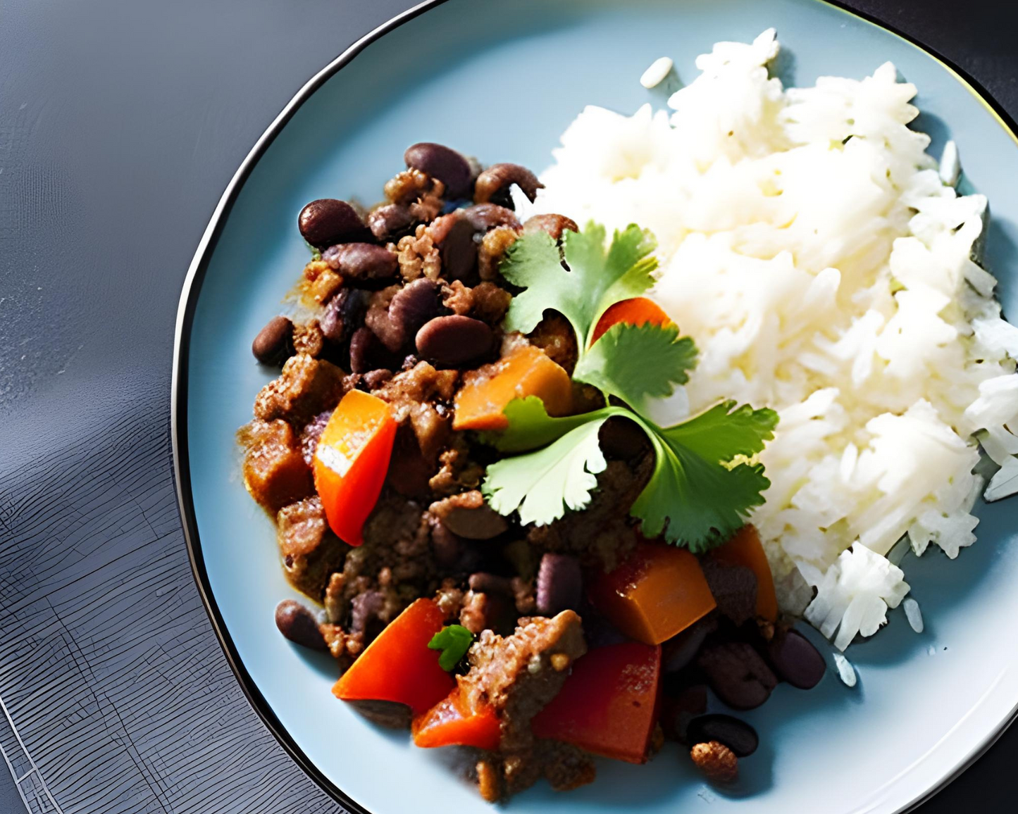 Picadillo, white rice and black beans