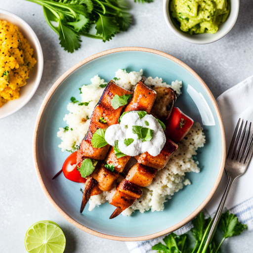 Chicken Souvlaki with Cauliflower Rice with Tzatziki Sauce