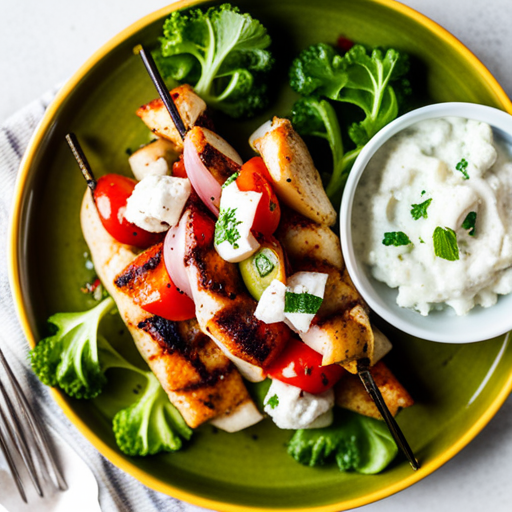 Chicken Souvlaki with Cauliflower Rice with Tzatziki Sauce