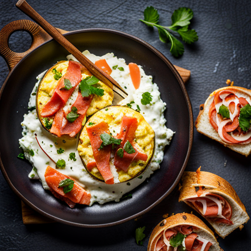 Scramble eggs with smoked salmon