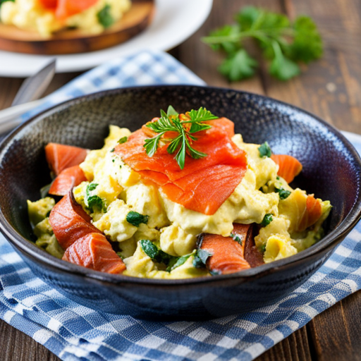 Scramble eggs with smoked salmon